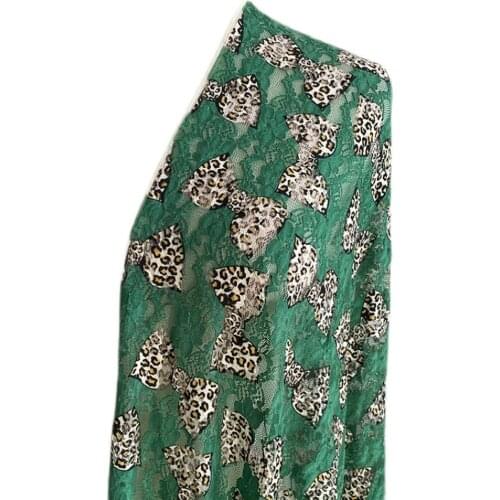 50cm*150cm Net Yarn Lace Green Bow Leopard Print Fabric Elastic Mesh Cloth Fashion Skirt Fabric for DIY Sewing Clothing