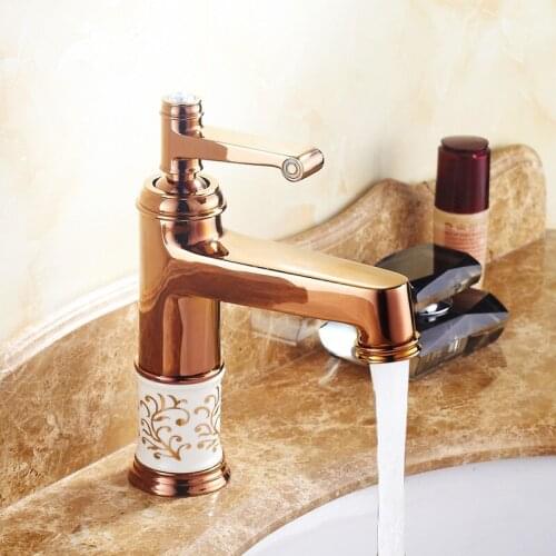 Golden Finish Bathroom Basin Faucet Single Handle Bathroom Sink Mixer Faucet Crane Tap Antique Brass Hot Cold Water Deck Mounted
