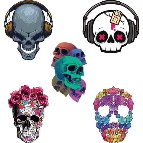 Stickers for clothes Skull listening to music patch application of one another iron on patches stripes for clothing applique