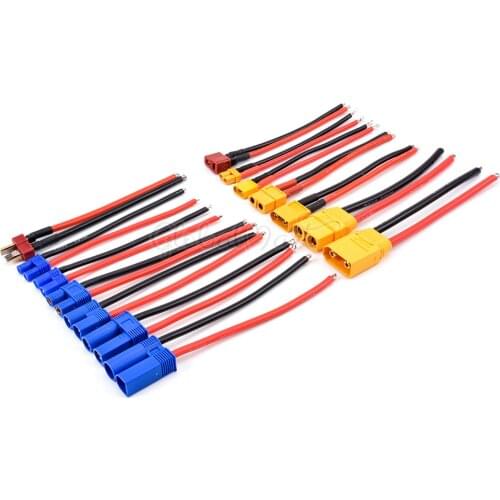 XT90 XT60 XT30 EC5 EC3 EC2 T plug Connector Male / Female Connector plug with Silicone Wire 12AWG 14 AWG 16AWG RC Battery Cable