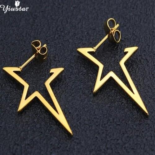 Yiustar Stainless Steel Geometric Golden Star Earrrings Fashion Punk Jewelry Hollow Geometric Ear Boucle D'oreille Pendientes