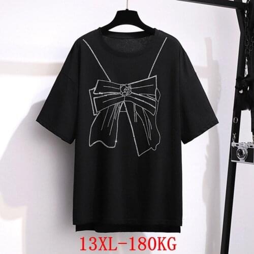 Plus size womens T-shirt stitching color plus size 8XL 9XL 10X 12XL13XL summer round neck short sleeve loose black big T-shirt