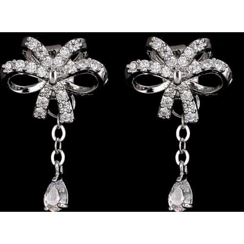 Women Earrings Bow Shaped Zircon Tassel Earrings Fashionable And Simple Banquet Wedding Earrings Specially Designed For Women