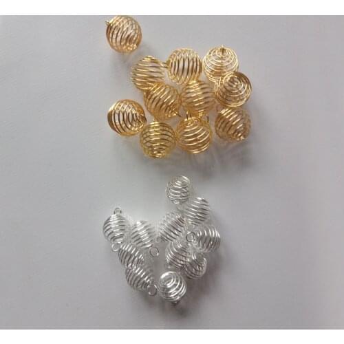 10pcs New Charms Silver Gold Charm Lantern Spring Spiral Bead Cages Pendants For Women DIY Necklace Jewelry Making Accessories