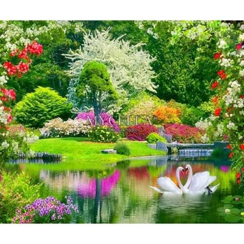 5D DIY Diamond Painting Cross Stitch Suburban Swan Garden Needlework Full Round Rhinestone Mosaic Diamond Embroidery Home Decor