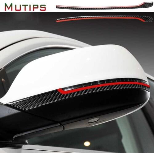 Mutips Carbon Fiber Car Accessories Interior Rearview Mirror Anti-collision Strip Cover Trim Sticker For Audi Q7 SQ7 4M 16-19