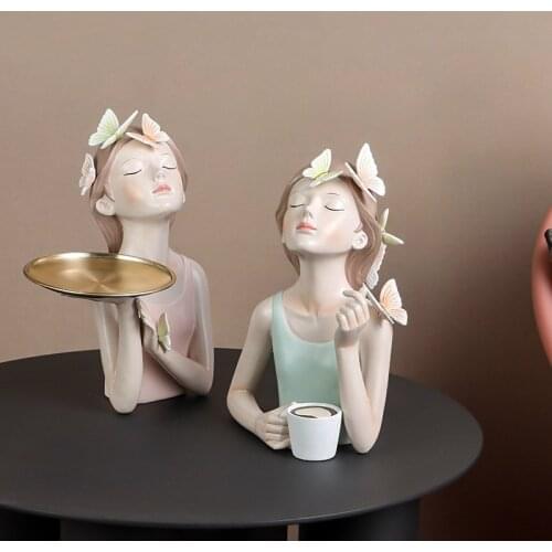 Butterfly Looking Up at Girl Tray Decoration Girl Heart Storage Furnishings Home Desktop Decorations
