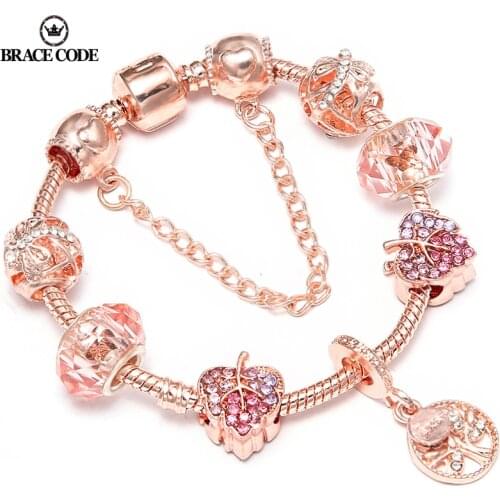 Rose Gold European Charm Lady Bracelet Diy Rhinestone Family Tree Bead Pendant Brand Bracelet Gift Direct Shipping