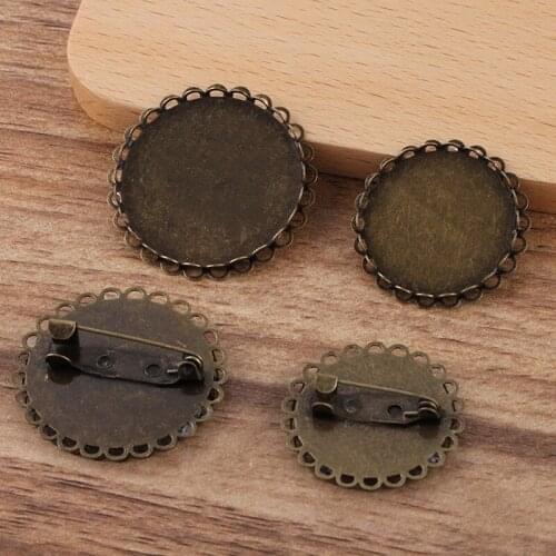 20 PCS Antique Bronze Plated Brooch Blank 25mm 30mm Round Cabochon Base Copper Lace Brooch Settings For DIY Jewelry Making