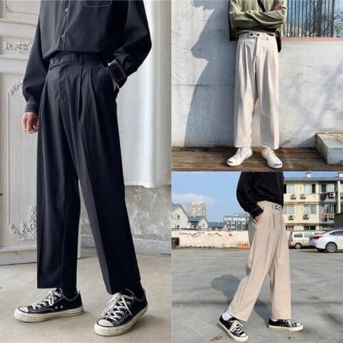 Spring Summer Straight Wide Leg Pants Mens Fashion Casual Dress Pants Men Streetwear Korean Loose Solid Color Suit Pants Mens