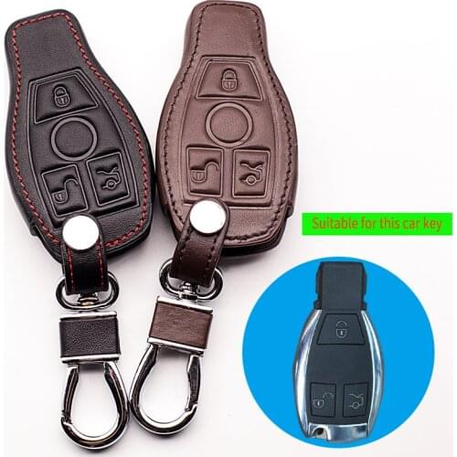 Genuine Leather Car Key Case Cover For Mercedes-Benz W203 W210 W211 Amg W204 C E S Cls Clk Cla Slk Classe Smart Car Keychain