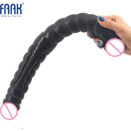 FAAK 16.5 inch long double dildo screw thread penis pussy anal massage lesbian masturbate sex toys for women sex shop big dick