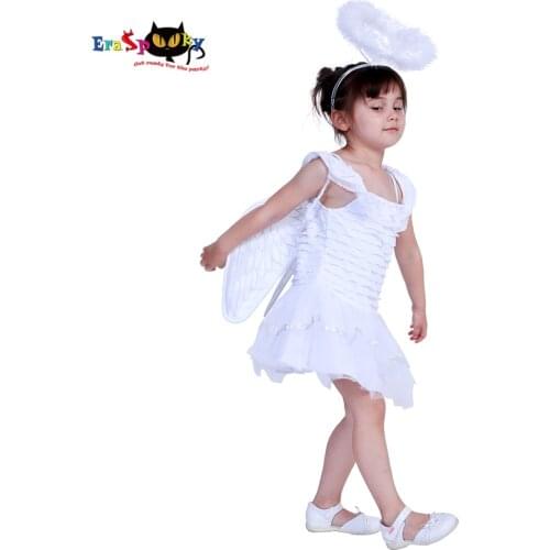 Summer White Dress Angel Wings Girls Dress Princess Christmas Costume For kids Halo Children Fancy Dress Halloween Cosplay