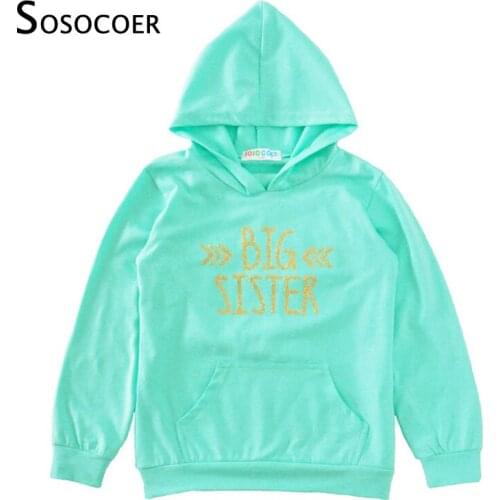 SOSOCOER Boys T Shirt 2017 New Autumn Big Sister Long Sleeve Hooded Girls T-shirts Kids Baby Clothes Cute Arrow Toddler T Shirts