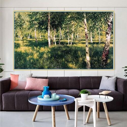 Canvas Oil Painting Isaac Levitan"Birch Grove"Wall Aesthetic Backdrop Western Art Decor Poster Home Room Interior Decoration