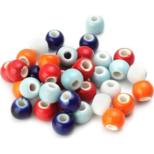 50Pcs/Lot 9mm Ceramics Round Beads Red White Blue Colorful Bracelets DIY Components For Needlework Jewelry Making Accessories