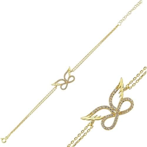 KUTAYDAN 925 Sterling Silver Zircon Stone Wing Infinity Bracelet