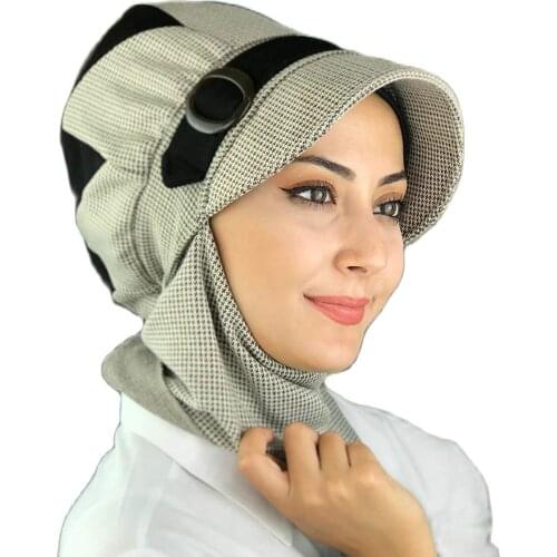 Islamic Fashion Muslim Women Hijab 2021 Trend Single Size Bathing Cap Beret Ready Shawl Scarf Buckle Hat Black Pattern Hijab Hat