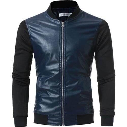 Mens Jacket Autumn and Winter New Color Contrast Patchwork Long Sleeve Stand Collar Coat
