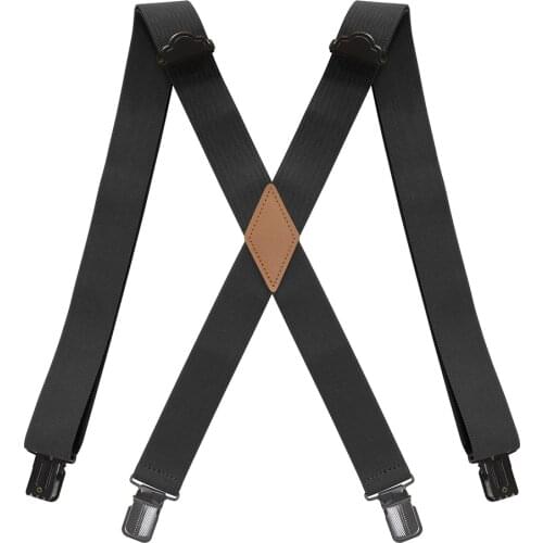 Mens X-Back Suspenders with 4 Metal Clips 3.5cm Wide Adjustable Elastic Heavy Duty Big and Tall Work Trouser Braces Strap Belt