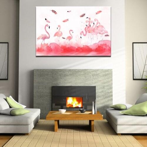 Wall Art artwork watercolor feather Canvas Painting Animal Bird Pink Flamingo Home Decor Living Room Picture Print Poster Mural