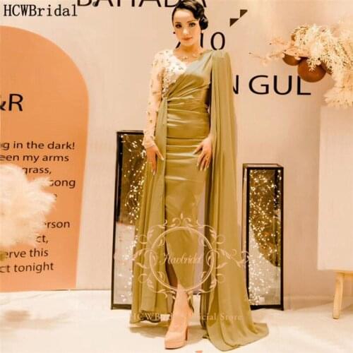 New Crystal Illusion Long Shawl Saudi Arabic Prom Dresses Sheath Side Slit Plus Size Formal Dress Sexy Wedding Party Gowns