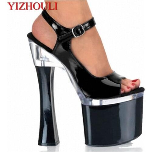 New sexy women fashion platform high heel shoes 18cm high heel motorcycle spool heel shoes strap sandals