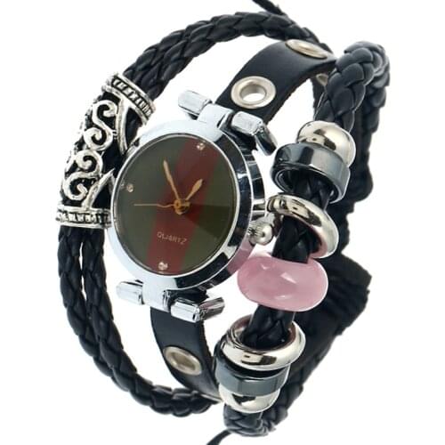 NEW Gnova Platinum Genuine Leather Women Watch Pink Stone Black Bracelet Wristwatch Italian Style Fashion clock quartz A850