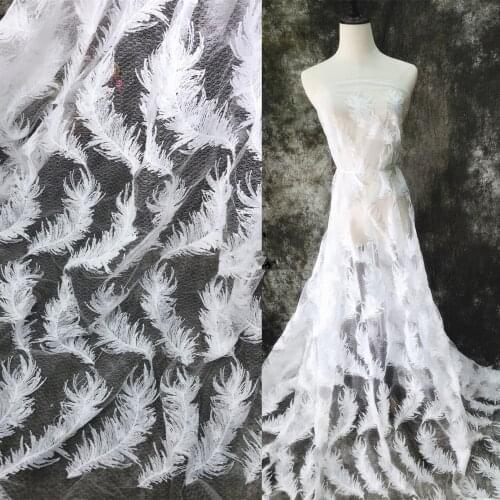 New style large feather embroidery lace fabric wedding dress clothing dress decorative lace fabric