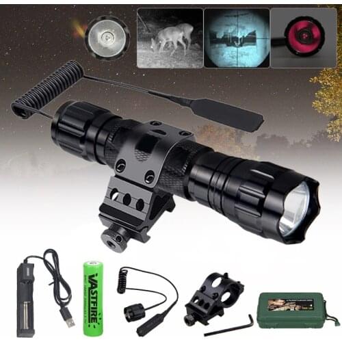 5W 501B IR Hunting Tactical Flashlight Rechargeable Infrared Night Vision LED Flash light Torch+Mount+18650+Charger 940NM 850NM