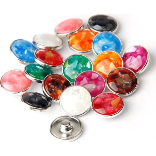 Wholesale 12pcs/lot Snap Button Mix Resin Stones Round Metal 18MM Snap Buttons Fit Snap Bracelet&Bangle Women DIY Snap Jewelry