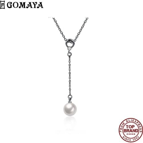 GOMAYA Simple Style Shell Pearl Pendant Necklace Minimalist Trendy Long Chain Necklaces For Women Valentines Day To Girlfriend