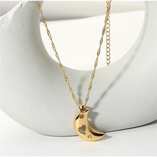 HelloLook Moon Star Rhinestone Necklace for Women Stainless Steel Female Pendant Necklace Stacking Choker Necklace Jewelry