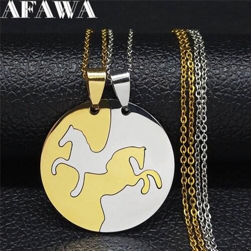2PCS Horse Stainless Steel Pendant Necklace Women/Men Gold Silver Color Animal Couple Necklace Jewelry collier N923S01