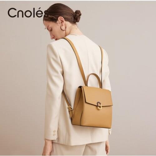 Cnoles Casual Small Backpack Women Travel Waterproof Genuine Leather School Bags for Teenage Girls Fashion Tote Shoulder Packbag