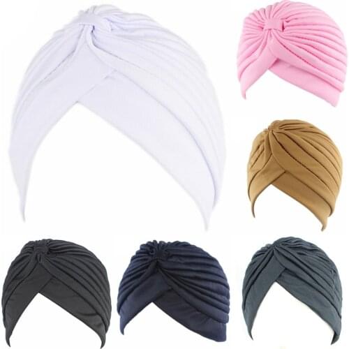Stretchy Turban Muslim Hat Headband Wrap Chemo Hijab Knotted Indian Cap Adult Headband for Women New Bandanas Headband