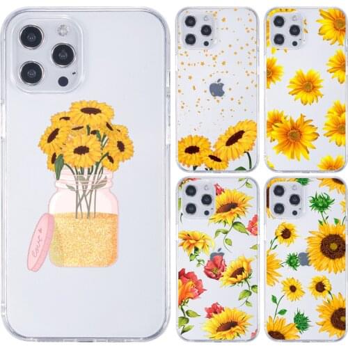 Clear Case Cute Girl Sunflowers Slim Shockproof Flower Soft Flexible TPU Phone Case For iPhone 12 Mini Pro 11 X XR Max 7 8 Plus