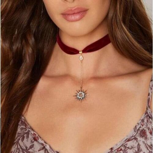 Flannel Luxury Crystal Exaggerated necklace choker personality sun moon necklace