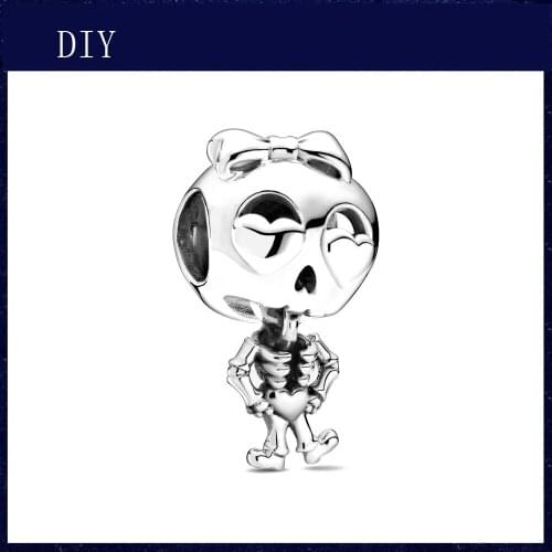 Silver Shiny nightmare skull fit Pandora Charm Silver 925 Bead Pendant Bangle with stylish DIY jewelry