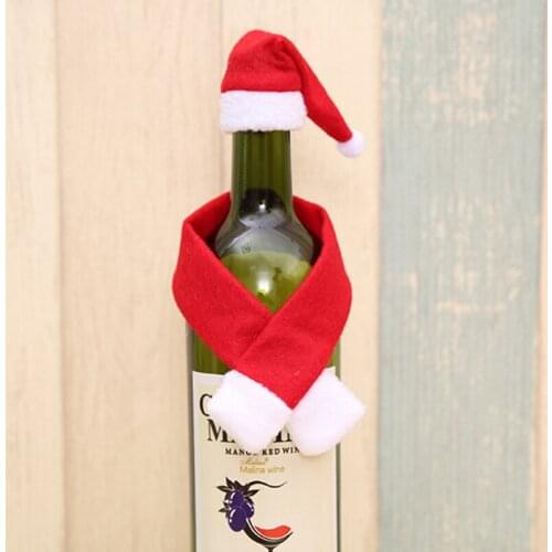 Merry Christmas Ornament Gifts Festival Glass Hat Scarf Red Wine Bottle Cover Decoration Event Party Supplies Xmas Gift
