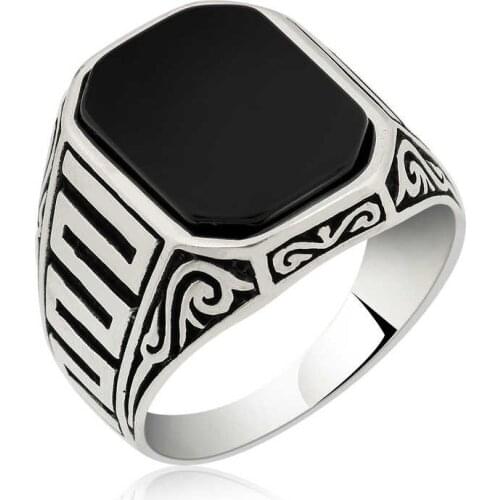 Tevuli 925 Sterling Silver Black Stone Men 'S Ring
