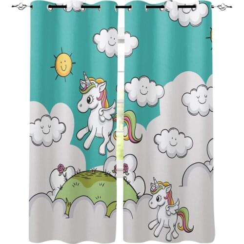 Cute Adrable Unicorn Child Kid Window Treatments Curtains Valance Room Curtains Large Window Curtain Bedroom Drapes Window