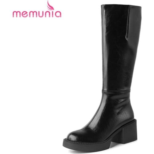 MEMUNIA 2022 New Fashion Cow Leather Knee High Boots Women Round Toe Autumn Winter Casual Shoes Ladies Cowboy Platform Zip Boots
