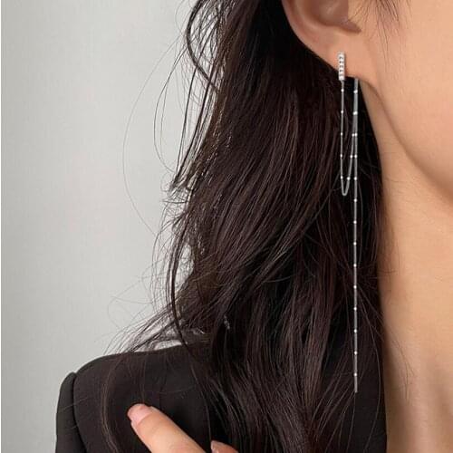 925 Sterling Silver Exaggerated Long Chain Tassel Asymmetric Earrings for Women Banquet Statement Earrings S-E1321