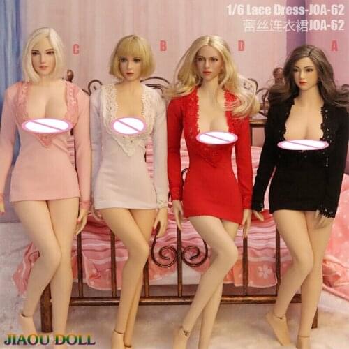 JOA-62 1/6 Female Lace Dress Solid Color Skirt Clothes Accessories Fit 12'' PH TBL Action Figure Body
