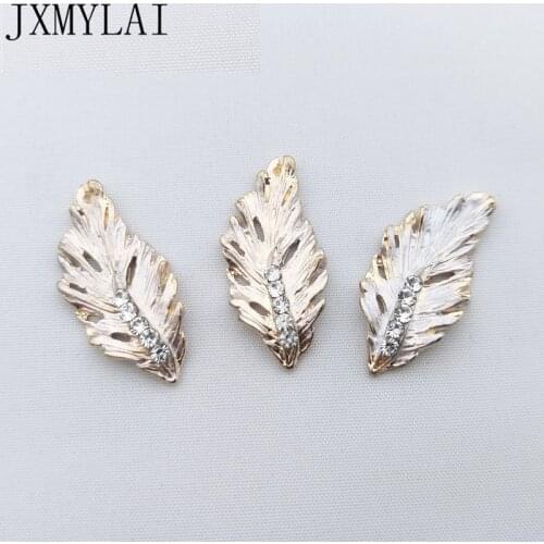 10 PCS 1.4*2.9cm Fashion Metal Alloy Crystal Rhinestone KC Gold Leaf Connectors Charm For Jewelry Making