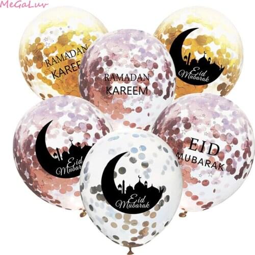 10Pcs 12Inch EID MUBARAK Glitter Confetti Balloons Alphabet Moon Latex Balloon Ramadan Kareem Party Decor Eid Al-Fitr Supplies