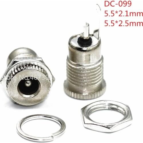 10pcs DC099 5.5 mm x 2.1mm DC Power Jack Socket Female Panel Mount Connector Metal DC-099 Open Hole 11MM 5.5*2.1 5.5*2.5