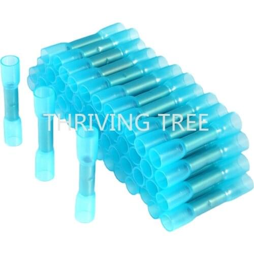 20/30/50Pcs Heat Shrink Butt Wire Connectors AWG 16-14 1.5-2.5mm2 Blue Waterproof Insulated Automobile Wire Cable Terminals