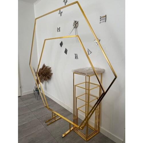 Shiny Gold Hexagonal Arch Outdoor Lawn Flower Plinth Iron Frame Wedding Party Background Props Billboard Balloons Backdrop